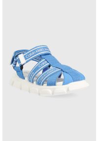 Calvin Klein Jeans sandały dziecięce kolor niebieski. Nosek buta: okrągły. Zapięcie: rzepy. Kolor: niebieski. Materiał: poliester, materiał, guma #4