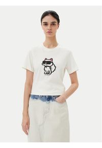 Karl Lagerfeld - KARL LAGERFELD T-Shirt A1W17128 Écru Regular Fit. Typ kołnierza: dekolt w karo. Materiał: bawełna