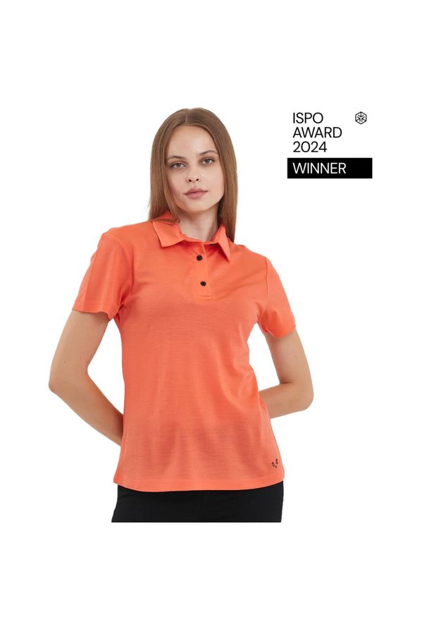 WOOLONA - Koszulka Polo Damska 100% Merino Woolona. Typ kołnierza: polo. Kolor: pomarańczowy. Styl: sportowy