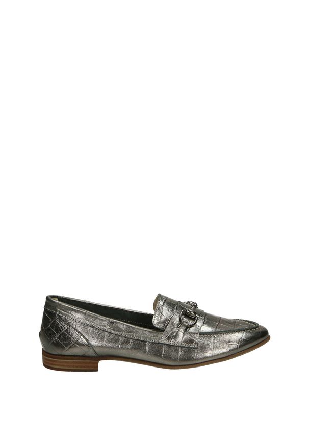 Venezia - SREBRNE MOKASYNY SKÓRZANE 388-2017 PEWTER. Kolor: srebrny. Materiał: skóra. Obcas: na obcasie. Wysokość obcasa: średni