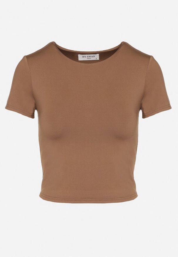 Born2be - Brązowy T-shirt Krótki z Wiskozą Eframera. Okazja: na co dzień. Kolor: brązowy. Materiał: wiskoza. Długość: krótkie. Styl: casual, sportowy