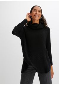 bonprix - Sweter oversize. Typ kołnierza: golf. Kolor: czarny. Wzór: ażurowy