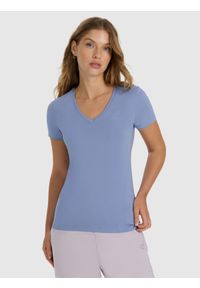 4f - 4F T-shirt slim gładki damski - granatowy XXL. Okazja: na co dzień. Kolor: niebieski. Materiał: materiał, bawełna. Wzór: gładki. Styl: casual