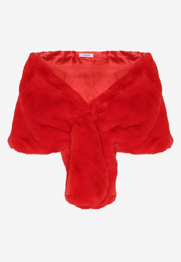 Born2be - Czerwone Futrzane Ponczo Narzutka Bralinne. Kolor: czerwony. Materiał: futro