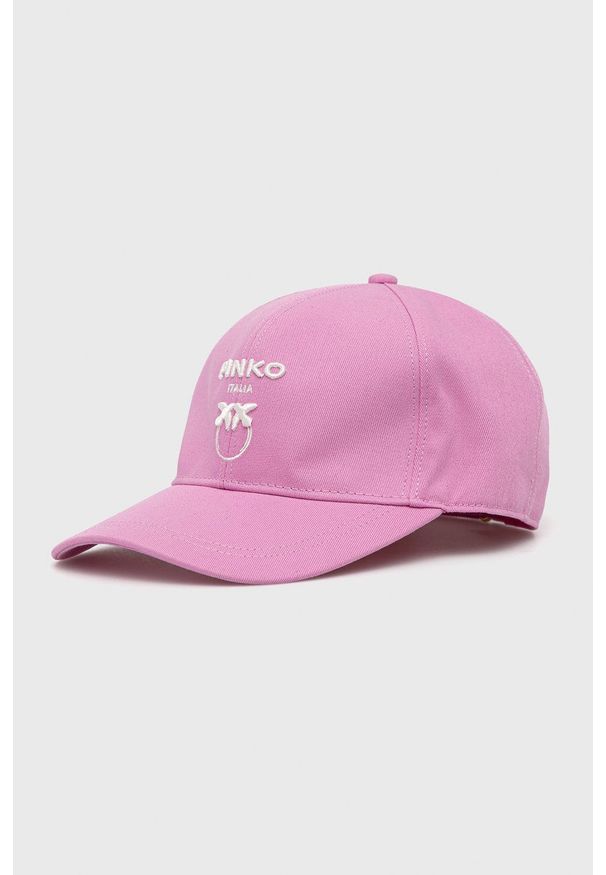 Pinko czapka bawełniana kolor różowy z aplikacją. Kolor: różowy. Materiał: bawełna. Wzór: aplikacja