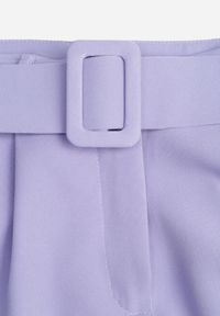 Renee - Fioletowe Spodnie Garniturowe High Waist z Paskiem Wenus. Okazja: na co dzień, na spotkanie biznesowe. Stan: podwyższony. Kolor: fioletowy. Materiał: materiał, tkanina. Wzór: jednolity, gładki. Styl: casual, biznesowy #8