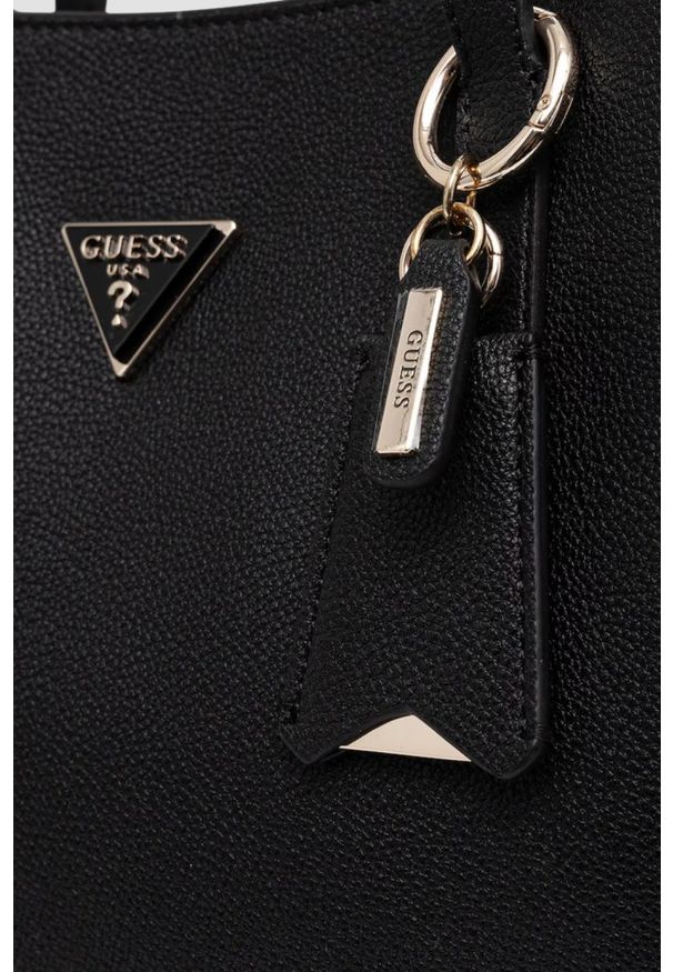 Guess - GUESS Czarna shopperka damska Meridian. Kolor: czarny. Materiał: skórzane