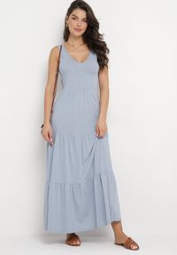 Born2be - Niebieska Bawełniana Sukienka Maxi Bez Rękawów Lorenis. Okazja: na co dzień. Typ kołnierza: dekolt w serek. Kolor: niebieski. Materiał: bawełna. Długość rękawa: bez rękawów. Sezon: lato. Styl: elegancki, casual. Długość: maxi #3