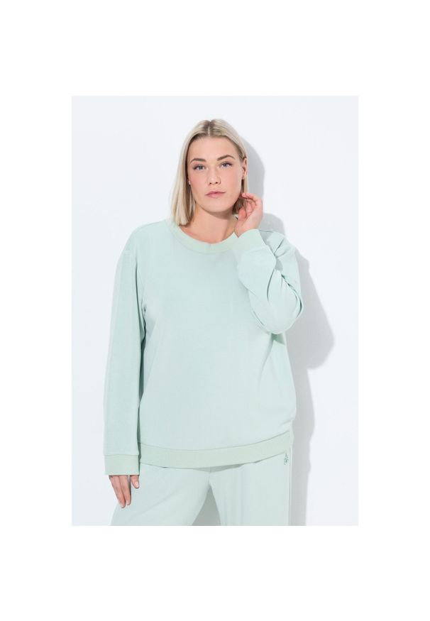 ULLA POPKEN - Damskie Sweter do yogi pudełkowy wycięcie stójka długi rękaw. Typ kołnierza: kołnierzyk stójkowy. Kolekcja: plus size. Kolor: szary. Materiał: poliester, wiskoza, materiał, elastan. Długość rękawa: długi rękaw. Długość: długie. Sport: joga i pilates