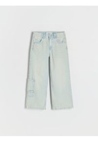 Reserved - Jeansy wide leg z kieszeniami - niebieski. Kolor: niebieski
