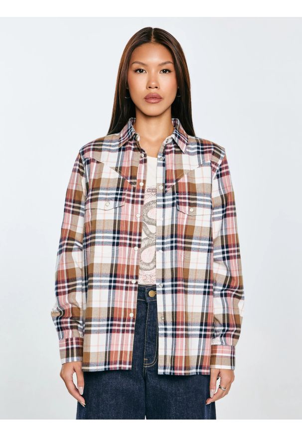 Big-Star - Koszula damska flanelowa w kratę z kolekcji Authentic różowa Nonu 000. Kolor: wielokolorowy. Materiał: jeans, tkanina, bawełna. Wzór: aplikacja, ze splotem, kratka