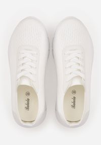 Born2be - Białe Minimalistyczne Buty Sportowe z Siateczki na Tłoczonej Podeszwie Zanera. Okazja: na co dzień, na spacer. Kolor: biały. Materiał: jeans. Szerokość cholewki: normalna. Sport: turystyka piesza, fitness, joga i pilates #6