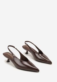 Renee - Brązowe Czółenka Slingback na Obcasie Typu Kaczuszka Latorra. Okazja: na co dzień. Zapięcie: sprzączka. Kolor: brązowy. Wzór: ażurowy. Obcas: na obcasie. Styl: casual, elegancki. Wysokość obcasa: średni