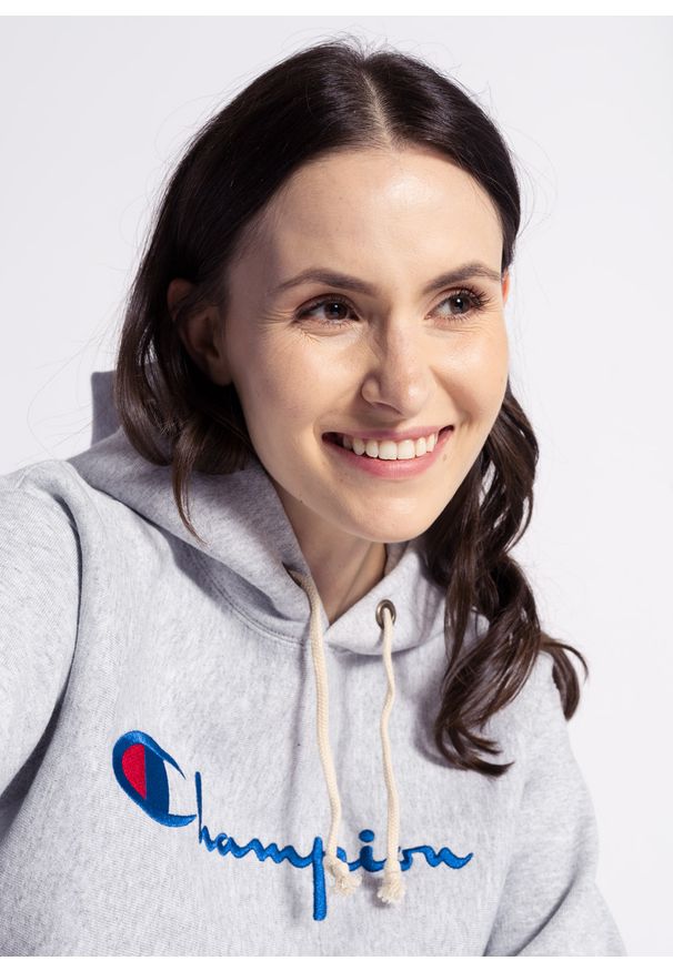 Bluza damska Champion Premium Script Logo Reverse Weave Hoodie (113149-EM004). Kolor: szary. Materiał: materiał. Styl: elegancki, sportowy