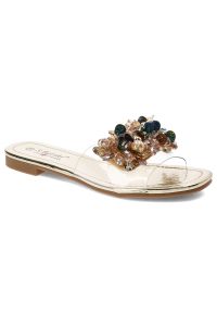 Złote Klapki S.Barski Eleganckie Płaskie Buty. Kolor: złoty. Styl: elegancki #1
