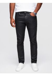 Ombre Clothing - Męskie woskowane spodnie jeansowe SLIM FIT – czarne V3 OM-PADP-0149 - XXL. Kolor: czarny. Materiał: jeans. Styl: klasyczny, retro, rockowy #3