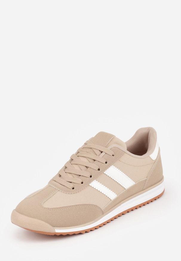 Born2be - Ciemnobeżowe Sneakersy z Geometrycznym Motywem Jannata. Okazja: na co dzień. Kolor: beżowy. Materiał: jeans, dresówka. Wzór: geometria