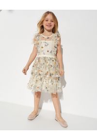 SELF PORTRAIT KIDS - Beżowa tiulowa sukienka Ruffle Frill. Kolor: beżowy. Materiał: tiul. Wzór: haft, kolorowy, aplikacja