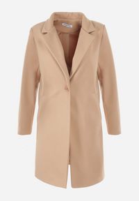 Born2be - Beżowy Płaszcz Jednorzędowy Sono. Okazja: na co dzień. Typ kołnierza: golf. Kolor: beżowy. Materiał: dzianina, jeans. Długość: do kolan. Styl: casual #7