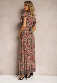 Renee - Czarno-Bordowy Wiskozowy Komplet 2-Częściowy w Print Paisley Długa Spódnica i Kopertowy Top Aeodosia. Kolor: czarny. Materiał: wiskoza. Wzór: paisley, nadruk #3