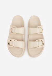 Renee - Beżowe Klapki z Metalicznymi Klamrami Eudare. Kolor: beżowy. Sezon: lato. Styl: elegancki #3