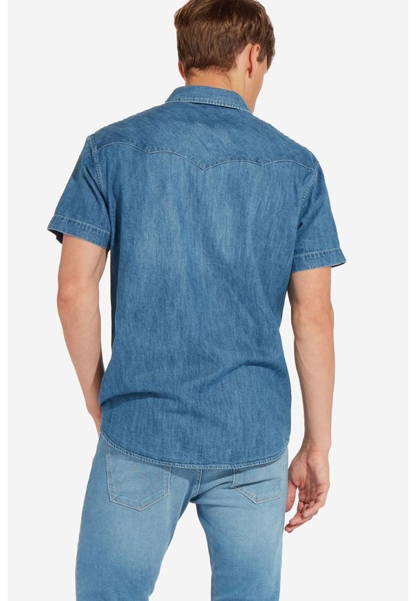 Wrangler - WRANGLER SS WESTERN SHIRT MĘSKA KOSZULA JEANSOWA Z KRÓKIM RĘKAWEM MID USED W5A10O6Z5 112129946. Materiał: jeans