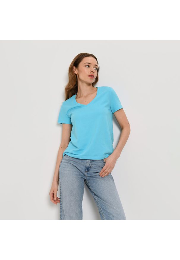 Mohito - Bawełniany t-shirt - Turkusowy. Kolor: turkusowy. Materiał: bawełna