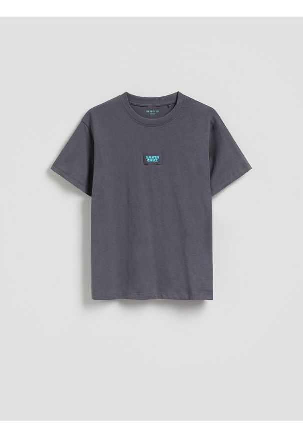 Reserved - Bawełniany t-shirt - ciemnoszary. Kolor: szary. Materiał: bawełna