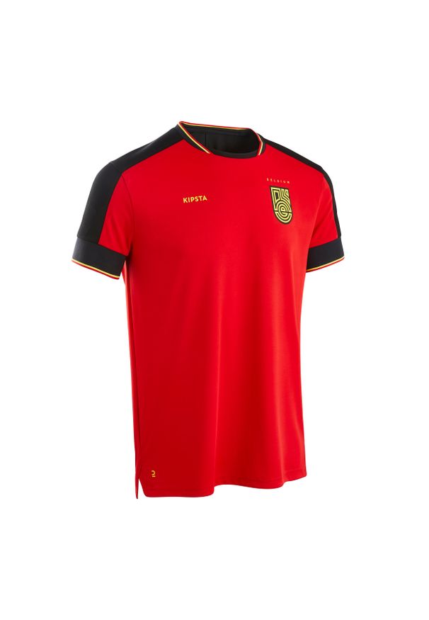 KIPSTA - Koszulka do piłki nożnej Kipsta FF500 Belgia 2024. Kolor: czerwony, czarny, wielokolorowy. Materiał: elastan, materiał, prążkowany, tkanina, poliester