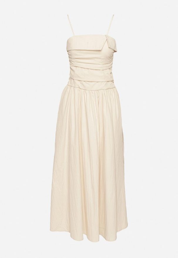 Born2be - Beżowa Wiskozowa Sukienka z Bawełną z Zakładką Atenavia. Okazja: na co dzień. Kolor: beżowy. Materiał: wiskoza, bawełna. Długość rękawa: na ramiączkach. Typ sukienki: proste. Styl: casual, klasyczny, elegancki