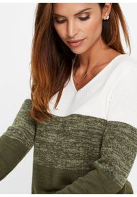 Długi sweter Premium z kaszmirem bonprix biel wełny - nocny oliwkowy w paski. Kolor: biały. Materiał: wełna, poliester, wiskoza, poliamid, materiał, kaszmir. Długość: długie. Wzór: paski #3