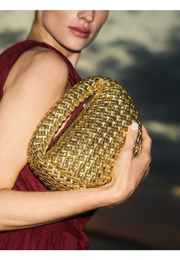 Reserved - Pleciona torebka hobo - złoty. Kolor: złoty