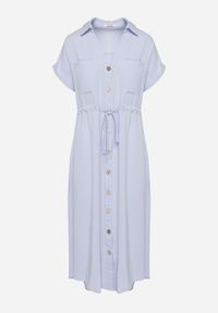 Born2be - Niebieska Koszulowa Sukienka z Krótkim Rękawem Zapinana na Guziki z Materiałowym Paskiem Piantia. Okazja: na co dzień, na imprezę. Kolor: niebieski. Materiał: materiał. Długość rękawa: krótki rękaw. Sezon: wiosna, lato. Typ sukienki: koszulowe. Styl: casual, elegancki #2