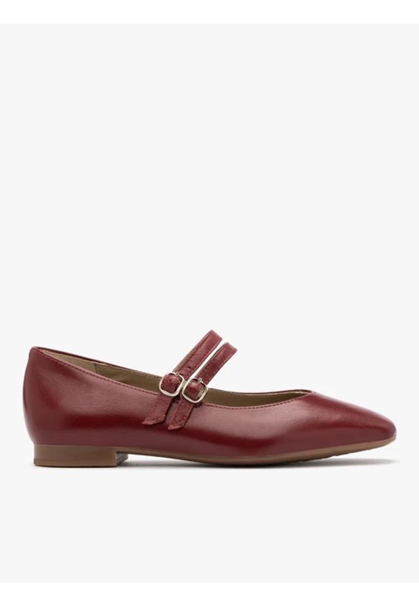 Ryłko - Bordowe baleriny z dwoma paskami. Zapięcie: pasek. Kolor: czerwony. Materiał: skóra. Szerokość cholewki: normalna. Styl: street