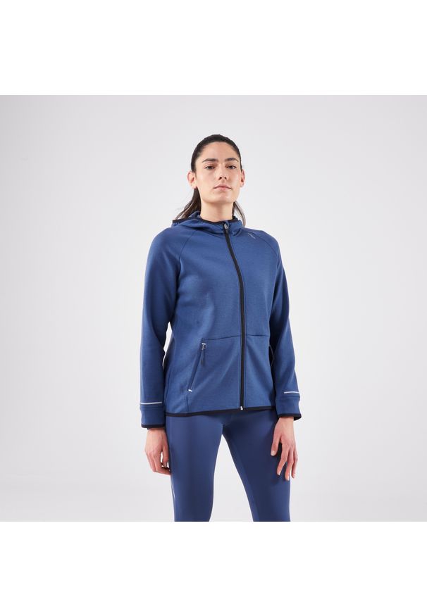 KIPRUN - Bluza do biegania damska Kiprun Run 500 Warm ocieplana. Kolor: niebieski. Materiał: materiał, elastan, poliester, lyocell. Sport: bieganie