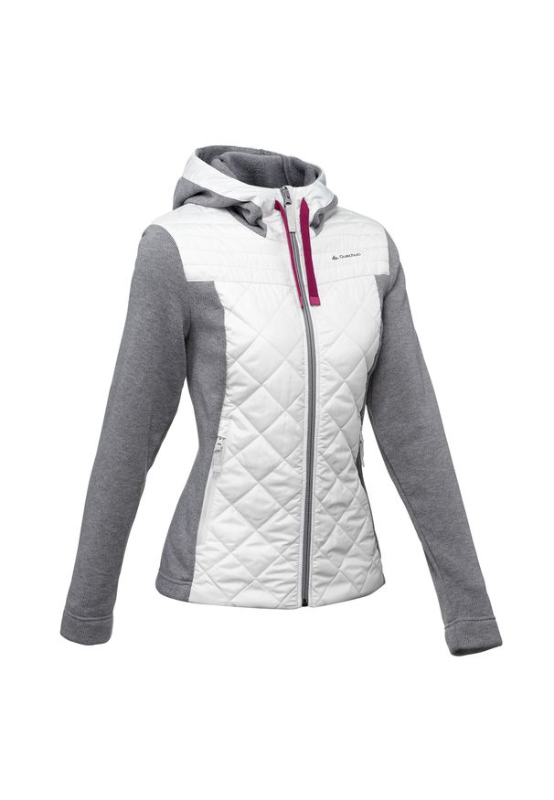 quechua - Bluza turystyczna damska Quechua NH100 hybrydowa. Kolor: szary. Materiał: polar, materiał, dzianina, poliester, tkanina