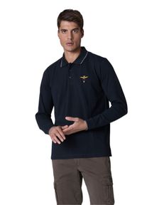 Aeronautica Militare - AERONAUTICA MILITARE Granatowy męski longsleeve polo, Rozmiar XXL. Typ kołnierza: polo. Kolor: niebieski. Długość rękawa: długi rękaw #3