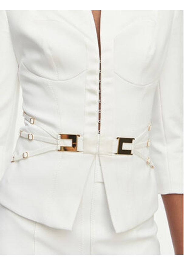 Elisabetta Franchi Marynarka GI-202-61E2-V590 Biały Regular Fit. Kolor: biały. Materiał: syntetyk