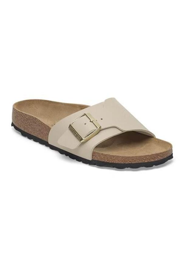 Klapki damskie Birkenstock Catalina Bs. Kolor: beżowy. Materiał: materiał, syntetyk