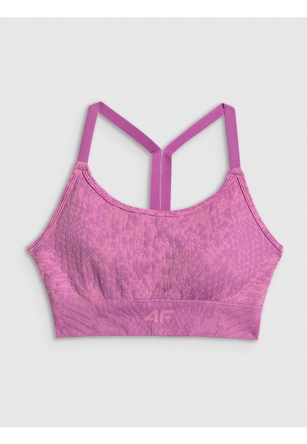 4f - 4F Biustonosz treningowy z niskim wsparciem - różowy XL/XXL. Kolor: różowy. Materiał: skóra, dzianina, włókno, materiał. Rodzaj stanika: wyciągane miseczki. Sport: fitness