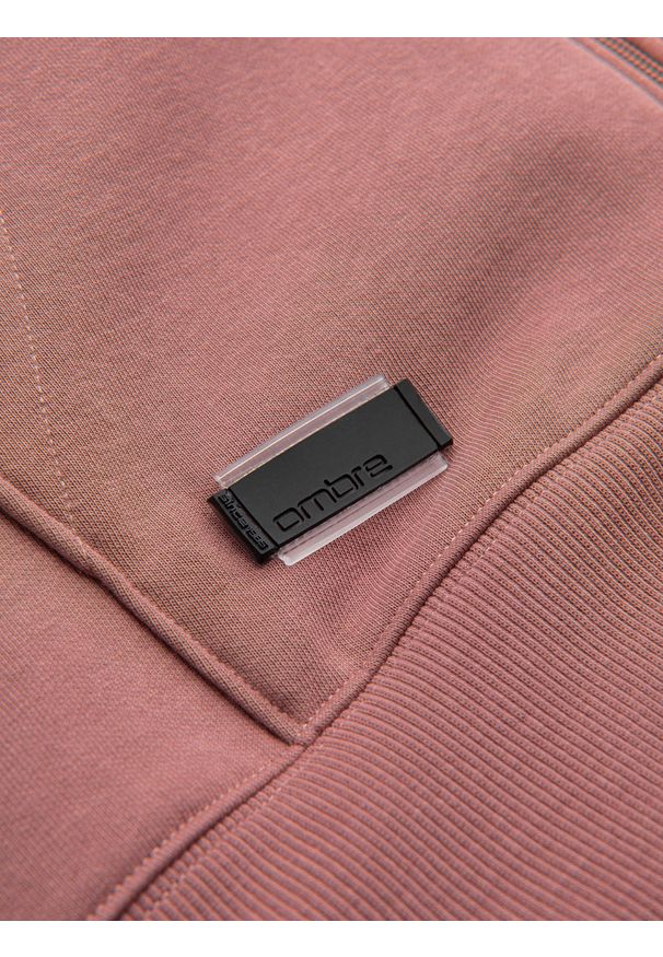 Ombre Clothing - Rozpinana bluza męska dresowa BASIC – ciemnoróżowa V4 OM-SSBZ-0160 - XXL. Okazja: na co dzień. Typ kołnierza: kaptur. Kolor: różowy. Materiał: dresówka. Styl: casual