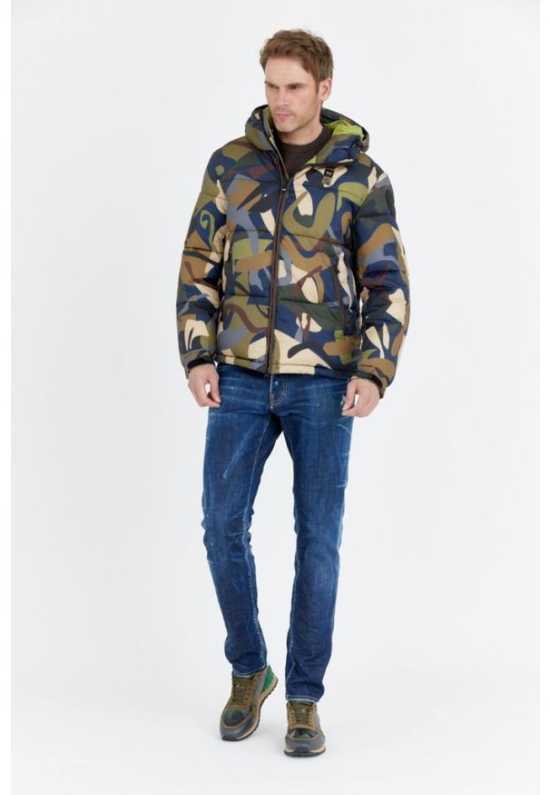 Blauer USA - BLAUER Puchowa kurtka męska Perry w moro, Rozmiar M. Kolor: wielokolorowy. Materiał: puch. Wzór: moro