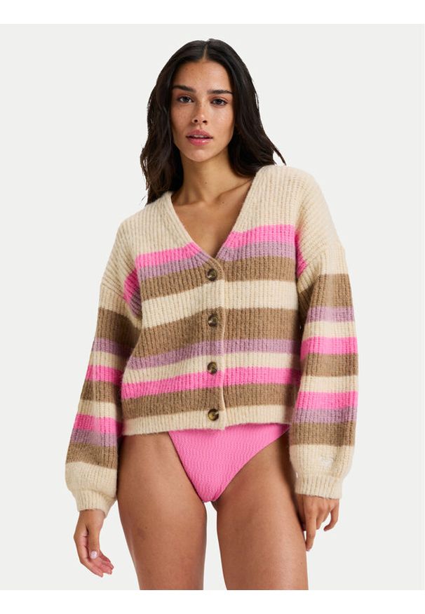Roxy Kardigan Marble Tiles Stripe ERJSW03669 Beżowy Regular Fit. Kolor: beżowy. Materiał: syntetyk