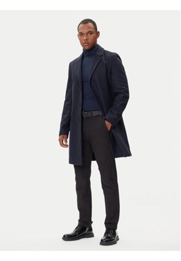 Hugo - HUGO Płaszcz wełniany Migor2541 50546528 Granatowy Slim Fit. Kolor: niebieski. Materiał: wełna