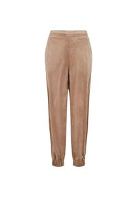 Urban Classics - Damskie spodnie dresowe z wysokim stanem wykonane z weluru, o kroju z bufiastymi. Stan: podwyższony. Kolor: beżowy. Materiał: welur, dresówka. Długość: długie #1