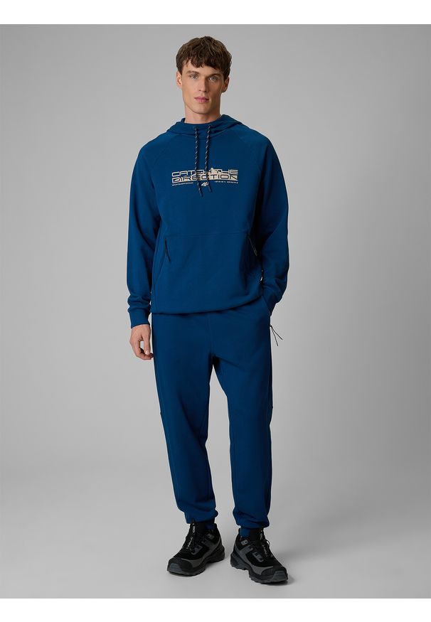 4f - 4F Bluza dresowa regular z kapturem męska - granatowa 3XL. Okazja: na co dzień. Typ kołnierza: kaptur. Kolor: niebieski. Materiał: dresówka. Styl: casual, sportowy