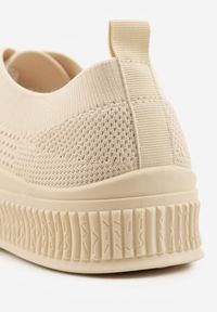 Born2be - Beżowe Siateczkowe Trampki na Tłoczonej Podeszwie Eezore. Kolor: beżowy. Materiał: jeans. Obcas: na obcasie. Wysokość obcasa: niski #5