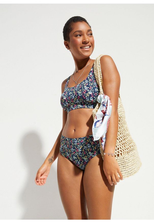 bonprix - Bikini bustier (2 części). Kolor: niebieski. Wzór: nadruk