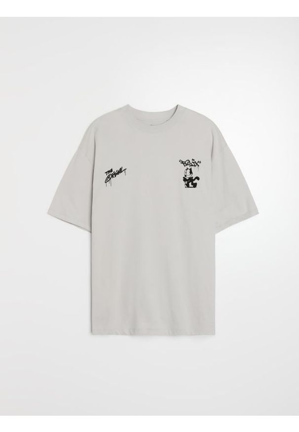 Sinsay - Bawełniana koszulka z nadrukiem Felix the Cat - kremowy. Kolor: kremowy. Materiał: bawełna. Wzór: nadruk