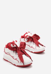 Born2be - Biało-Czerwone Sneakersy z Ozdobnym Sznurowaniem i Szerokim Językiem Vessy. Kolor: biały #3